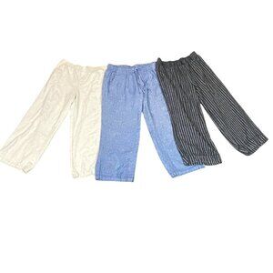 Bundle of 3 Linen Blend Pull on Casual Beach Pants Sz M #111J